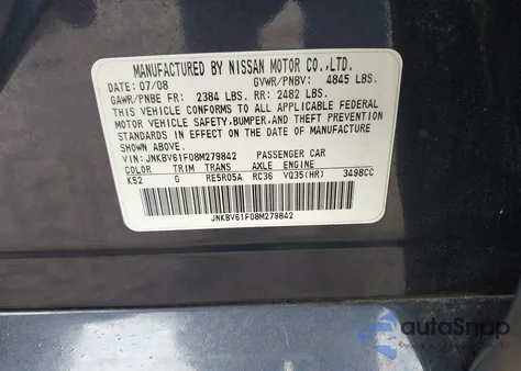 2008 Infiniti G35X z USA, uszkodzony, nr VIN JNKBV61F08M279842